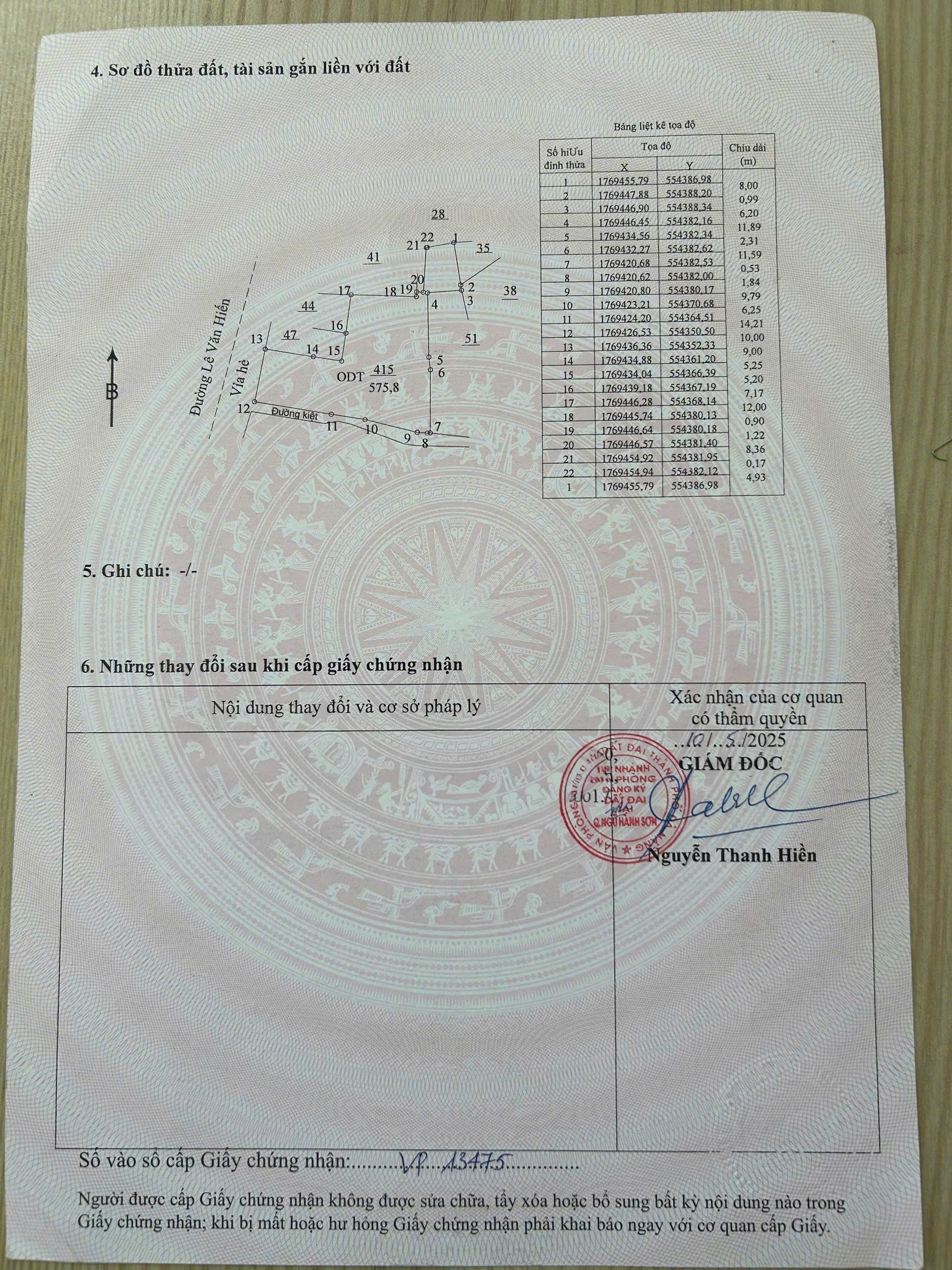 Sơ đồ thửa đất 603 Lê Văn Hiến